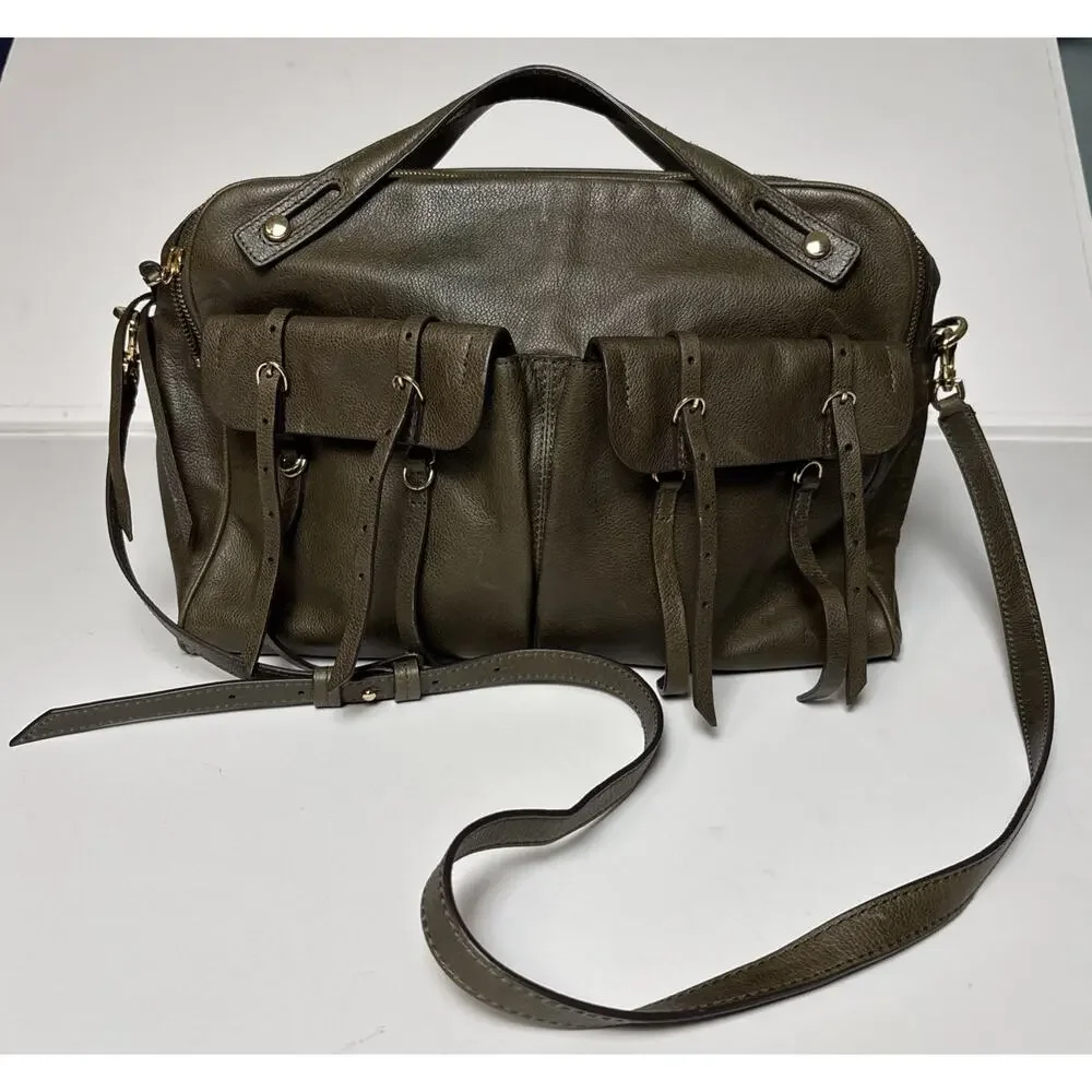 BANANA REPUBLIC Leather Large Duffle North/South Tote Dark Olive Green 2015 - Picture 1 of 16